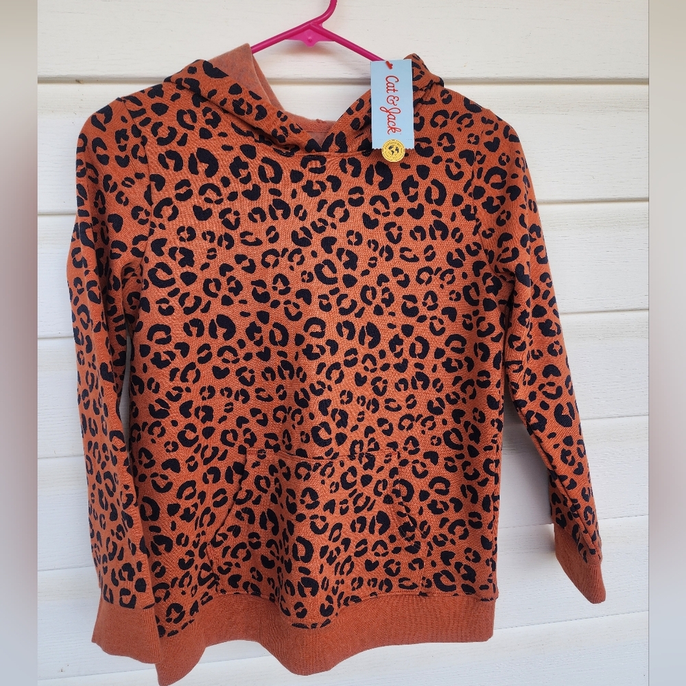 NWT! Cat & Jack Women's Leopard Print Hoodie Sweatshirt- Orange & Black